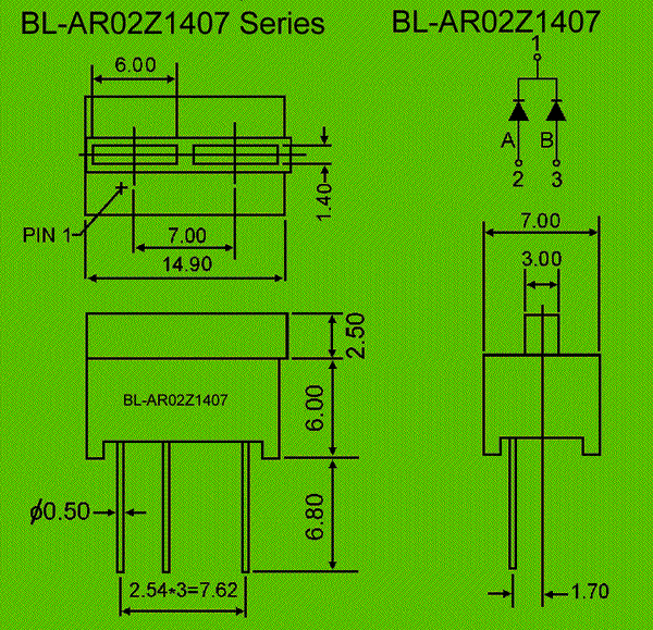 LED light bar(2 bars ,14.90*7.00mm) circuit and dimension diagram Bar Graph Array | LED light bar(2 bars ,14.90*7.00mm) dimensional drawing