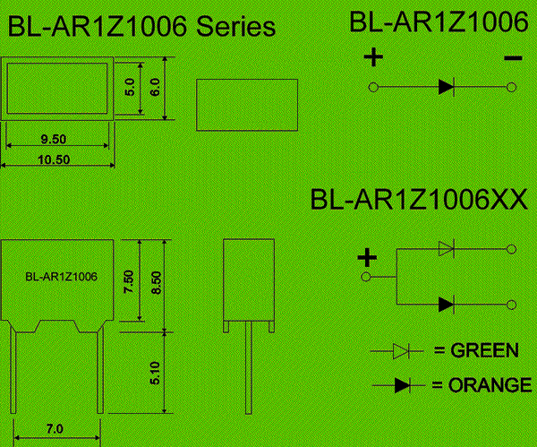 LED light bar(rectangular ,1 bar,10.5*6.00mm) circuit and dimension diagram rectangular LED | LED light bar dimensional drawing