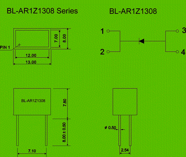 LED light bar(rectangular ,1 bar,13.00*8.00mm) circuit and dimension diagram Light Bar | LED products dimensional drawing