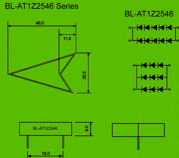 Arrow display 25.5*46mm circuit and dimension diagram arrow display | LED products dimensional drawing