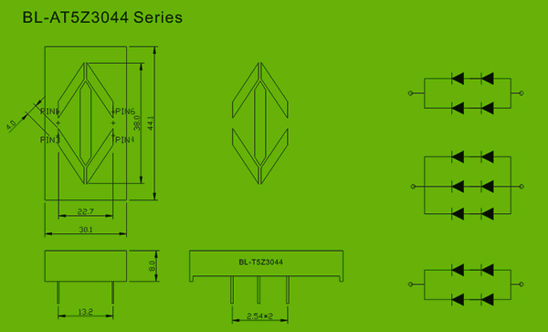 LED arrow display 30*44mm circuit and dimension diagram arrow display | lift display dimensional drawing