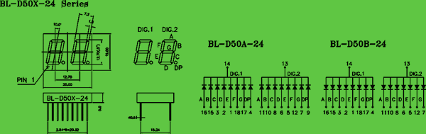LED 7 segment 0.5 inch circuit and dimension diagram seven segment LED | LED manufacturer dimensional drawing