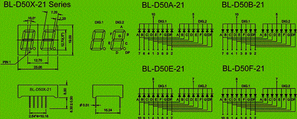 0.50 inch double seven segment led display circuit and dimension diagram 7 segment LED | 0.50 inch | double digit dimensional drawing