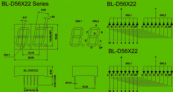 0.56 inch double seven segment led display circuit and dimension diagram LED supplier china | 0.56 inch LED | double digit LED dimensional drawing