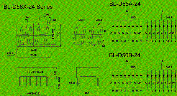 0.56 inch double seven segment led display circuit and dimension diagram LED supplier | china LED | 0.56