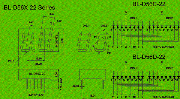 0.56 inch double seven segment led display circuit and dimension diagram LED supplier | china LED | 0.56