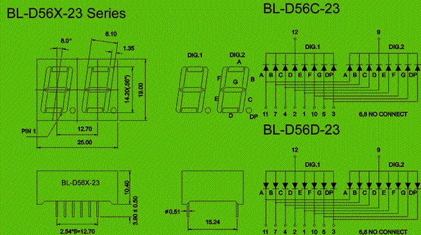 0.56 inch double seven segment led display circuit and dimension diagram LED supplier | china LED | 0.56