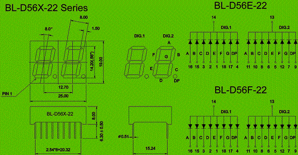 0.56 inch double seven segment led display circuit and dimension diagram LED supplier | china LED | 0.56