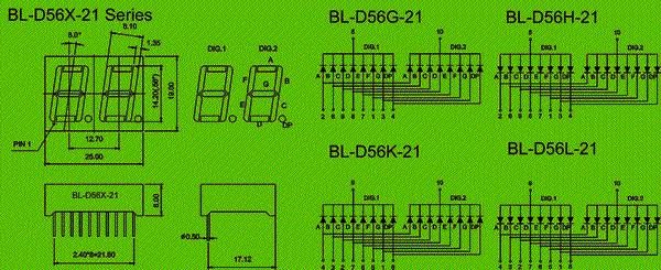 0.56 inch double seven segment led display circuit and dimension diagram LED 7 segment | 2 digit led | 0.56