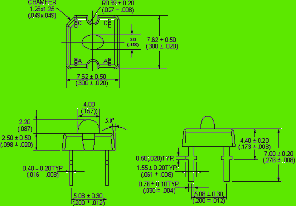 Oval piranha led circuit and dimension diagram Super Flux LED | P4 LED | oval LED dimensional drawing