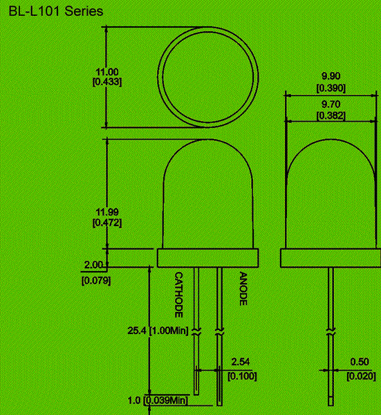 10mm LED diode circuit and dimension diagram 10mm diffused led | 10mm LED | 10mm white led dimensional drawing