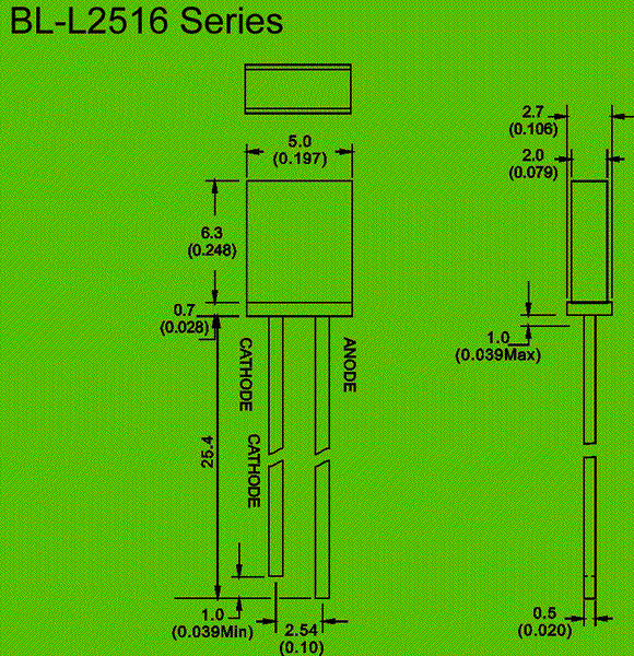 2.0*5.0*7.0mm LED diode circuit and dimension diagram square led | super bright white led dimensional drawing