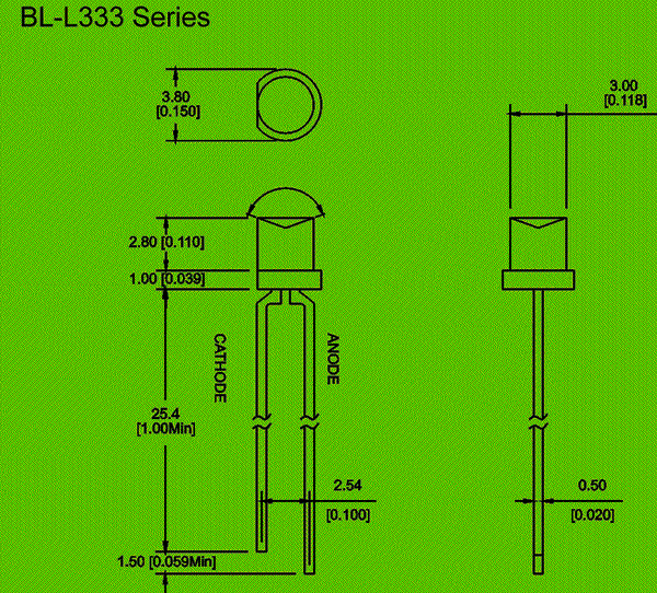3mm LED diode circuit and dimension diagram led diode | LED manufacturer dimensional drawing