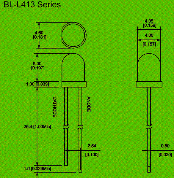 4mm LED diode circuit and dimension diagram 4mm LED diode | LED components dimensional drawing