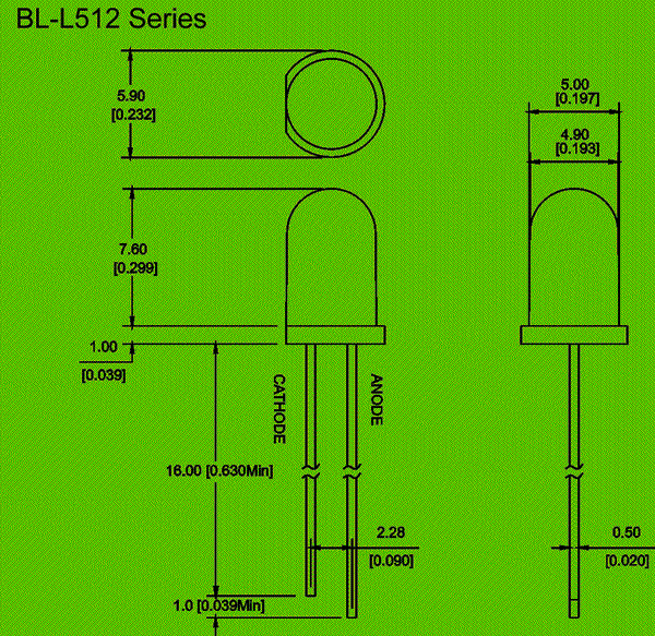 5mm LED diode circuit and dimension diagram 5mm LED | led diode dimensional drawing