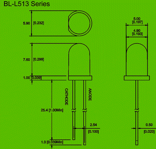 5mm LED diode circuit and dimension diagram 5mm LED dimensional drawing