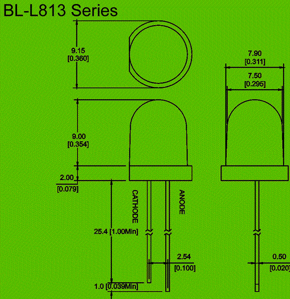 8mm LED diode circuit and dimension diagram 8mm LED dimensional drawing