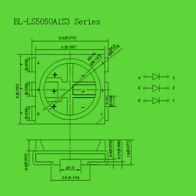 SMD LED lamp circuit and dimension diagram SMT LED | 5050 PLCC6 dimensional drawing