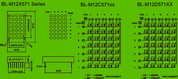 1.2 inch height 5x7 LED dot matrix,bi-color circuit and dimension diagram 3mm Dot Matrix Display - China Led Matrix Display, Led Dot Matrix dimensional drawing