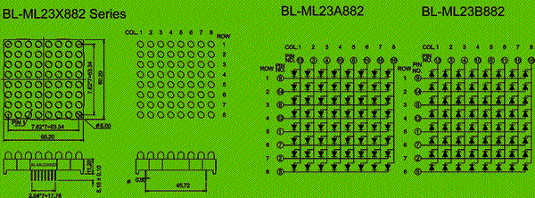 LED lamp dot matrix display 2.3 inch circuit and dimension diagram lamp dot matrix | lamp matrix display | 8x8 matrix dimensional drawing