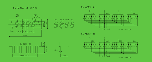 seven segment LED display 0.25 inch circuit and dimension diagram seven segment LED | 0.25 inch dimensional drawing