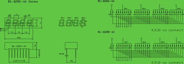 seven segment display 0.28 inch circuit and dimension diagram LED seven segment LED 0.28 inch dimensional drawing