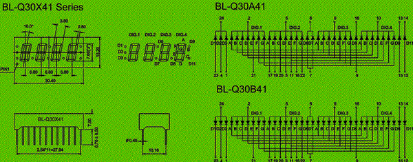 0.30 inch four seven segment led display circuit and dimension diagram 7 Segment LED - Four Digit 0.30