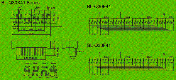 0.30 inch four seven segment led display circuit and dimension diagram 7 Segment LED - Four Digit 0.30