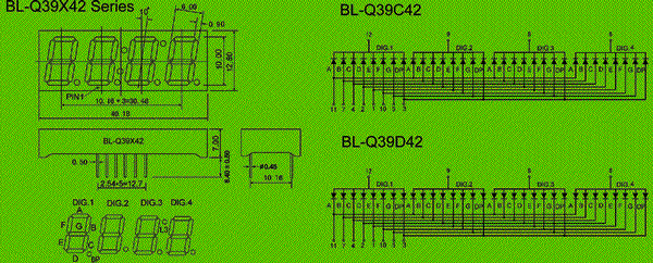 0.39 inch four seven segment led display circuit and dimension diagram 7 Segment LED | super bright leds | green LED dimensional drawing