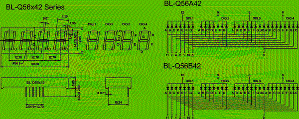 0.56 inch four seven segment led display circuit and dimension diagram 7 segment display | 4 digit | led modules dimensional drawing