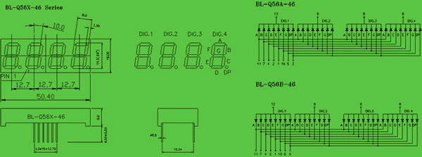 LED seven segment display 0.56 inch circuit and dimension diagram LED numeric display 0.56