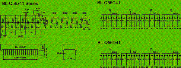 0.56 inch four seven segment led display circuit and dimension diagram 7 segment display | 4 digit | led products dimensional drawing