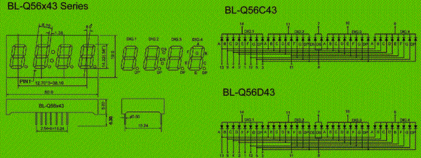 0.56 inch four seven segment led display circuit and dimension diagram 7 segment display | 4 digit | led segment display dimensional drawing