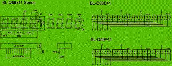 0.56 inch four seven segment led display circuit and dimension diagram 7 segment display | 4 digit | led specifications dimensional drawing