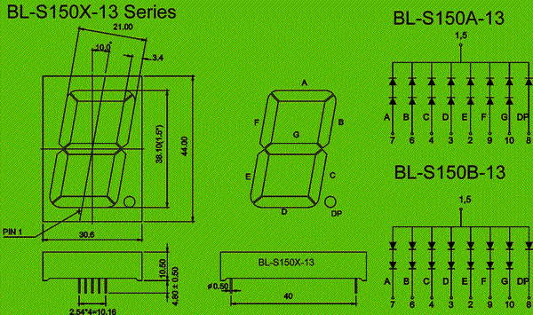 1.50 inch single alphanumeric led dispaly circuit and dimension diagram 7 segment LED | LED manufacturer dimensional drawing