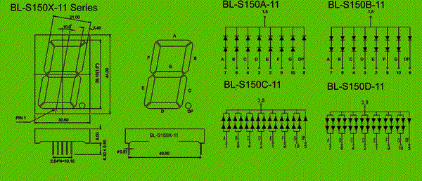single digit LED 1.5 inch circuit and dimension diagram 1.5 inch display | seven segment display dimensional drawing