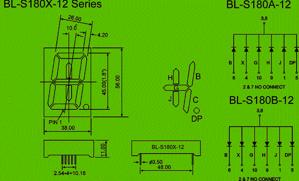 1.80 inch single seven segment led display circuit and dimension diagram electronic component suppliers | 7 segment display dimensional drawing