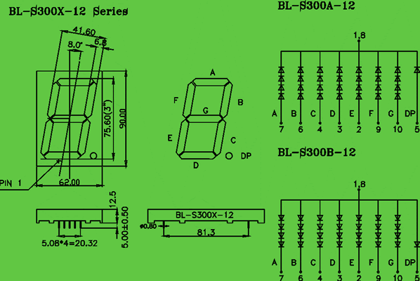 3.00 inch seven segment LED 1 digit circuit and dimension diagram LED display 7 segment | 3 inch blue dimensional drawing