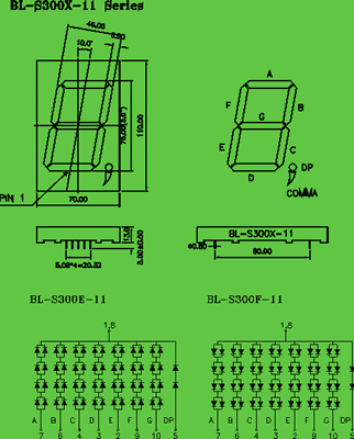 3.00 inch seven segment LED 1 digit circuit and dimension diagram 3 inch single digit | LED display dimensional drawing