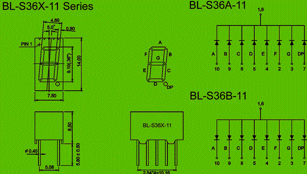 0.36 inch single seven segment led display circuit and dimension diagram seven segment led | LED Display dimensional drawing