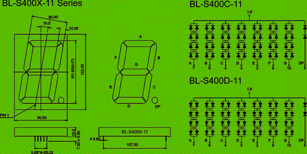 4.00 inch single seven segment led display, bi-color circuit and dimension diagram LED components - LED 7 segment -Single digit - 4.0 inch dimensional drawing