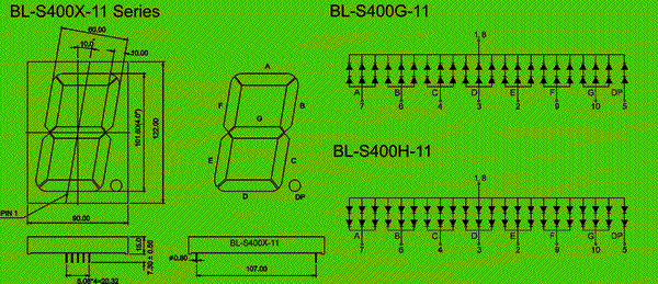 4.00 inch single seven segment led display, bi-color circuit and dimension diagram single digit led | 7 segment display | 4.0 inch dimensional drawing