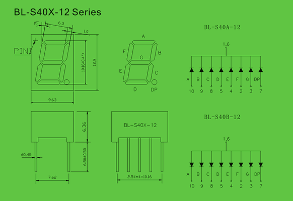 0.4 inch single digit LED circuit and dimension diagram 7 segment LED manufacturer | 0.4 inch dimensional drawing