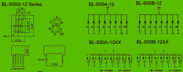 0.50 inch single seven segment led display circuit and dimension diagram 7 segment led | seven segment display | single LED 0.50 inch bicolor dimensional drawing