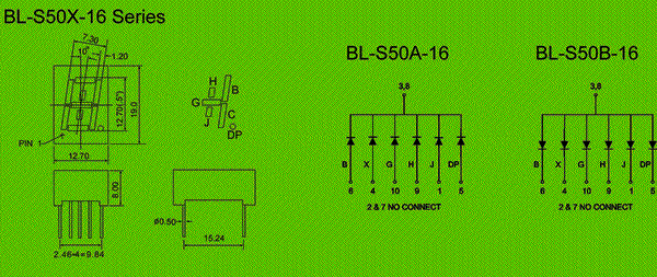 0.52 inch single seven segment led display circuit and dimension diagram led segment | 0.5 inch dimensional drawing