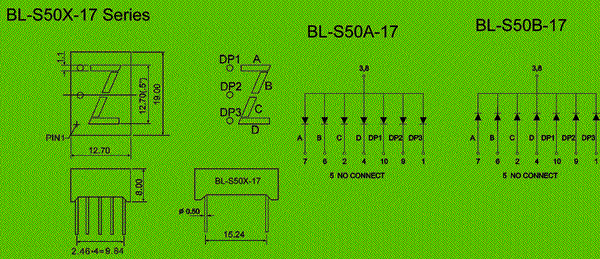 0.52 inch single seven segment led display circuit and dimension diagram led segment | 0.5 inch single digit dimensional drawing