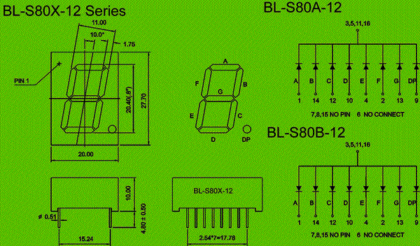 0.80 inch single seven segment led display circuit and dimension diagram LED 7 Segment Display Manufacturers & Suppliers | single digit 0.8 inch dimensional drawing