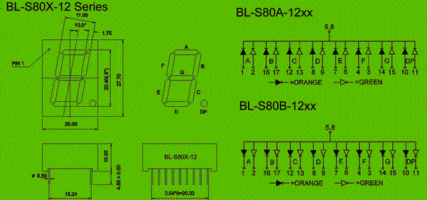 0.80 inch single seven segment led display circuit and dimension diagram LED 7 Segment Display Manufacturers & Suppliers | bicolor 0.8 inch dimensional drawing