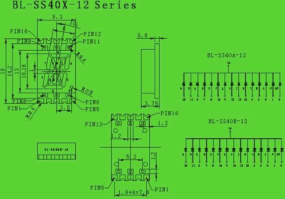 SMD seven segment display 0.4 inch circuit and dimension diagram smd 7 segment LED display | 0.4