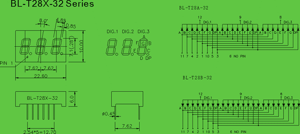 LED display 0.28 inch circuit and dimension diagram display component | timer display | 0.28 inch dimensional drawing